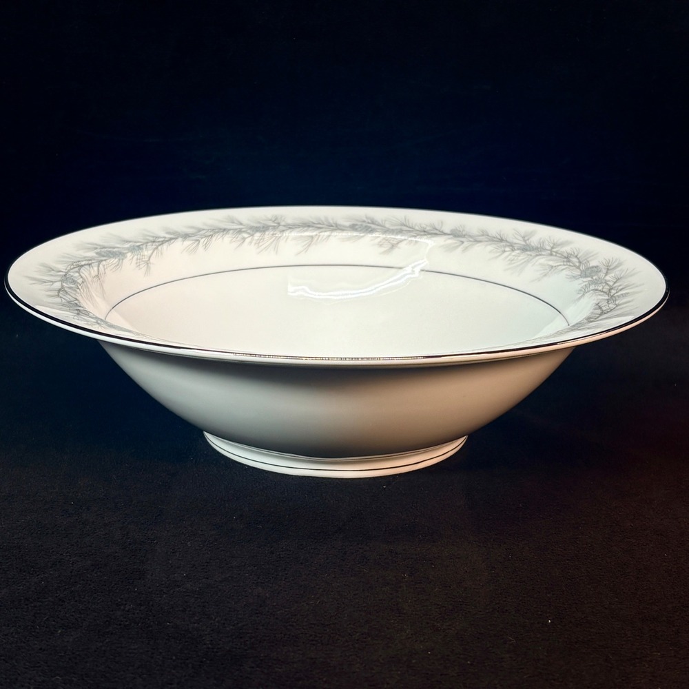 Style House Duchess Fine China Vegetable Bowl White Grey Pine Cone Platinum Trim